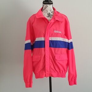 Vintage 90s Wilson Neon Pink Windbreaker | Retro Sport Colorblock Jacket Small
